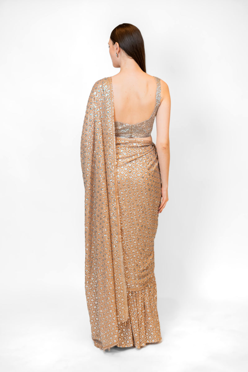 Gold Sequin Embroidered Georgette SAIRAA SARI SET