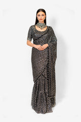 Black Sequined Jaal Stitch Georgette SAIRAA SARI SET