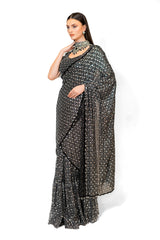 Black Sequined Jaal Stitch Georgette SAIRAA SARI SET