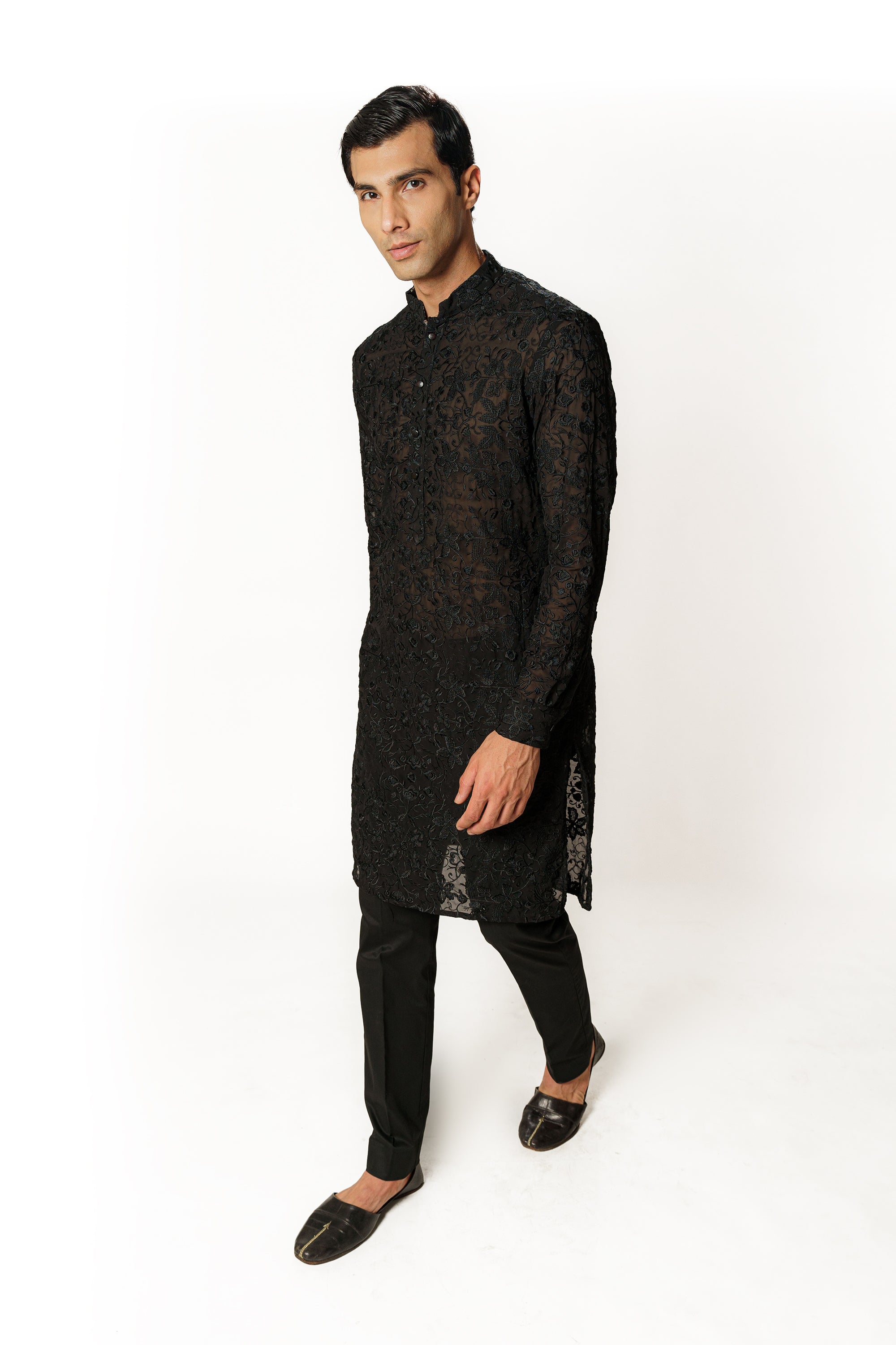 BLACK RESHAM KURTA WITH PANTS