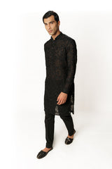 BLACK RESHAM KURTA WITH PANTS