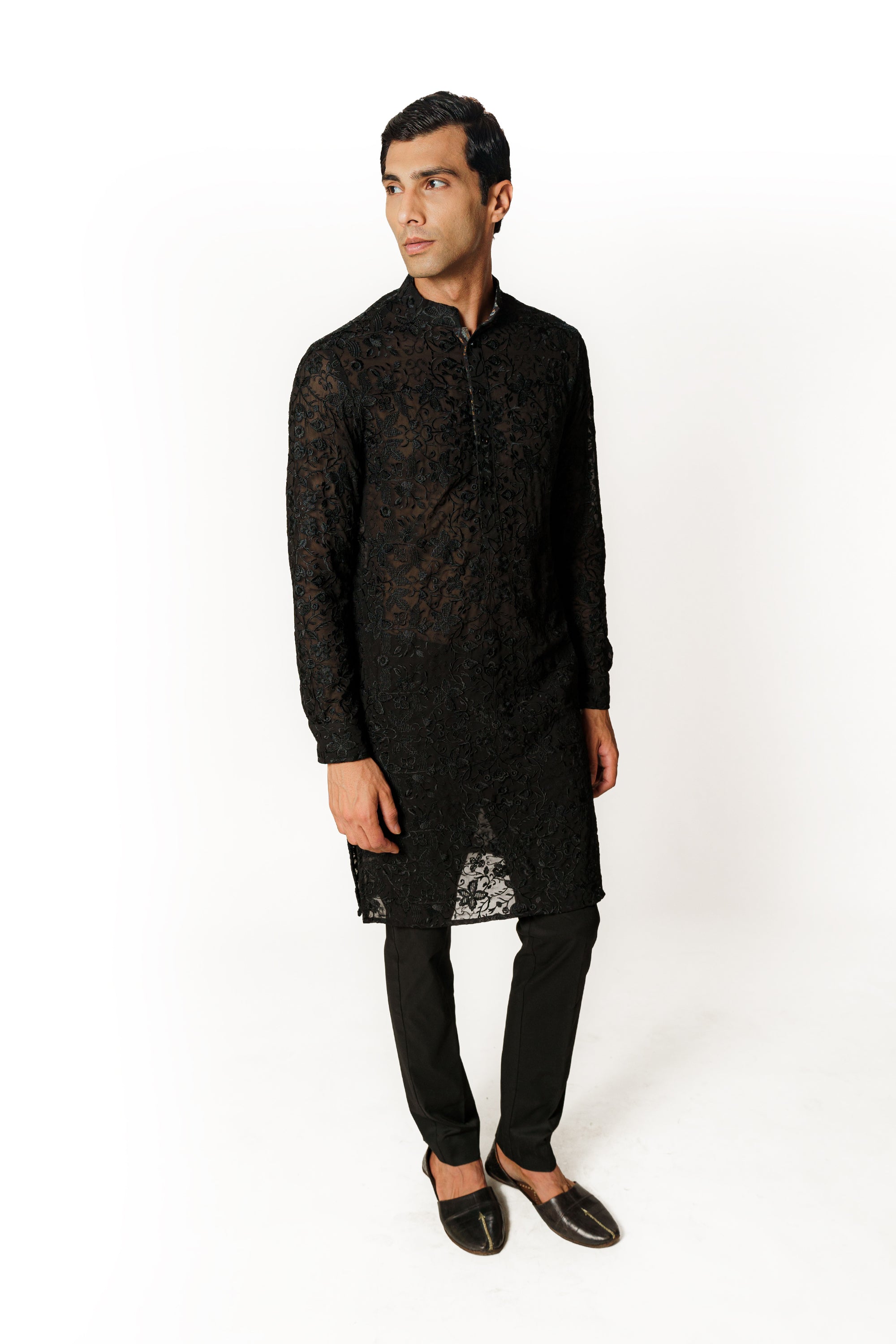BLACK RESHAM KURTA WITH PANTS