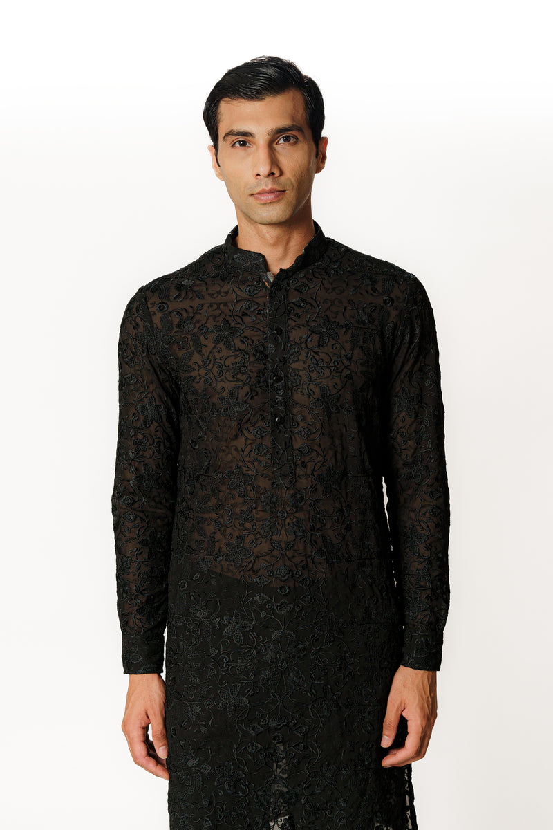 BLACK RESHAM KURTA WITH PANTS