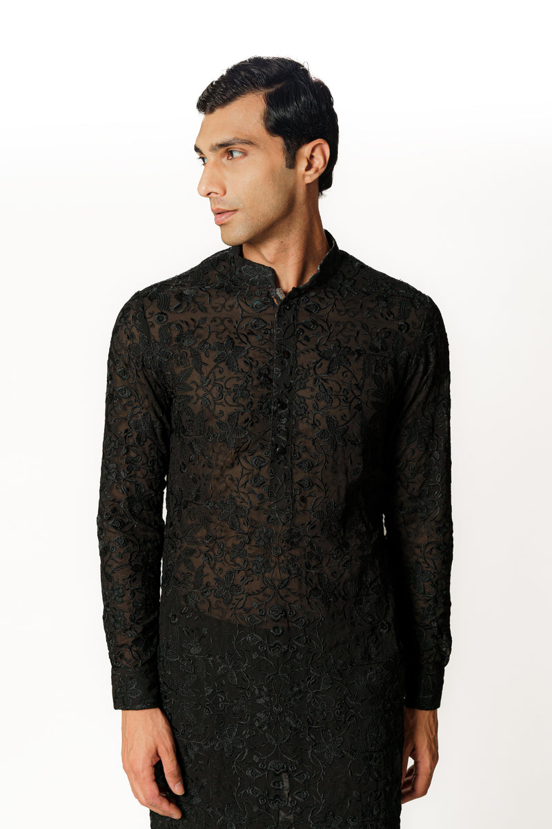 BLACK RESHAM KURTA WITH PANTS
