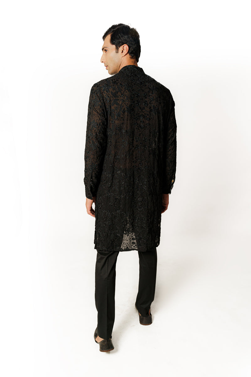 BLACK RESHAM KURTA WITH PANTS