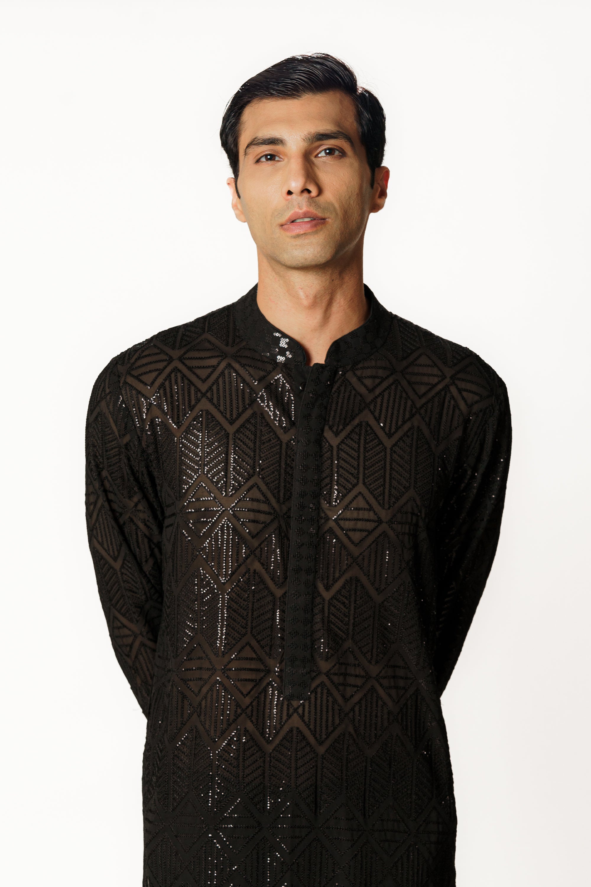 BLACK FULLY SEQUINS JAAL KURTA SET