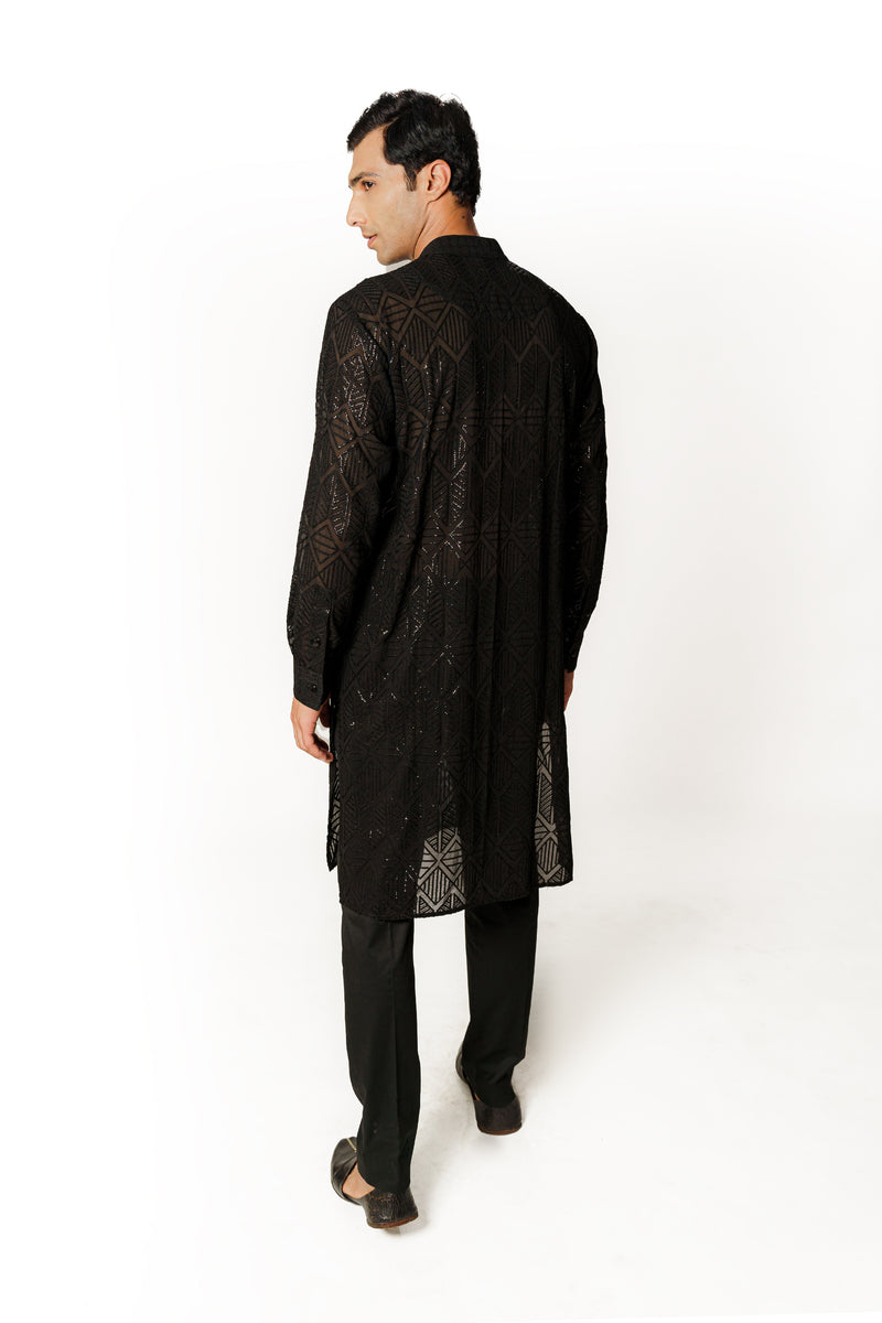 BLACK FULLY SEQUINS JAAL KURTA SET
