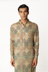 GREEN MULTICOLOR BANDHANI KURTA WITH PANTS