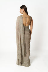 Zaynab silver grey shimmer sari set