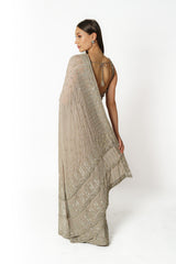 Zaynab silver grey shimmer sari set