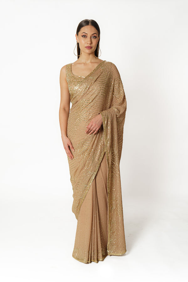 Zaynab gold shimmer sari set