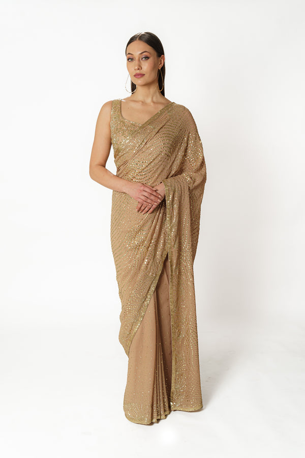 Zaynab gold shimmer sari set