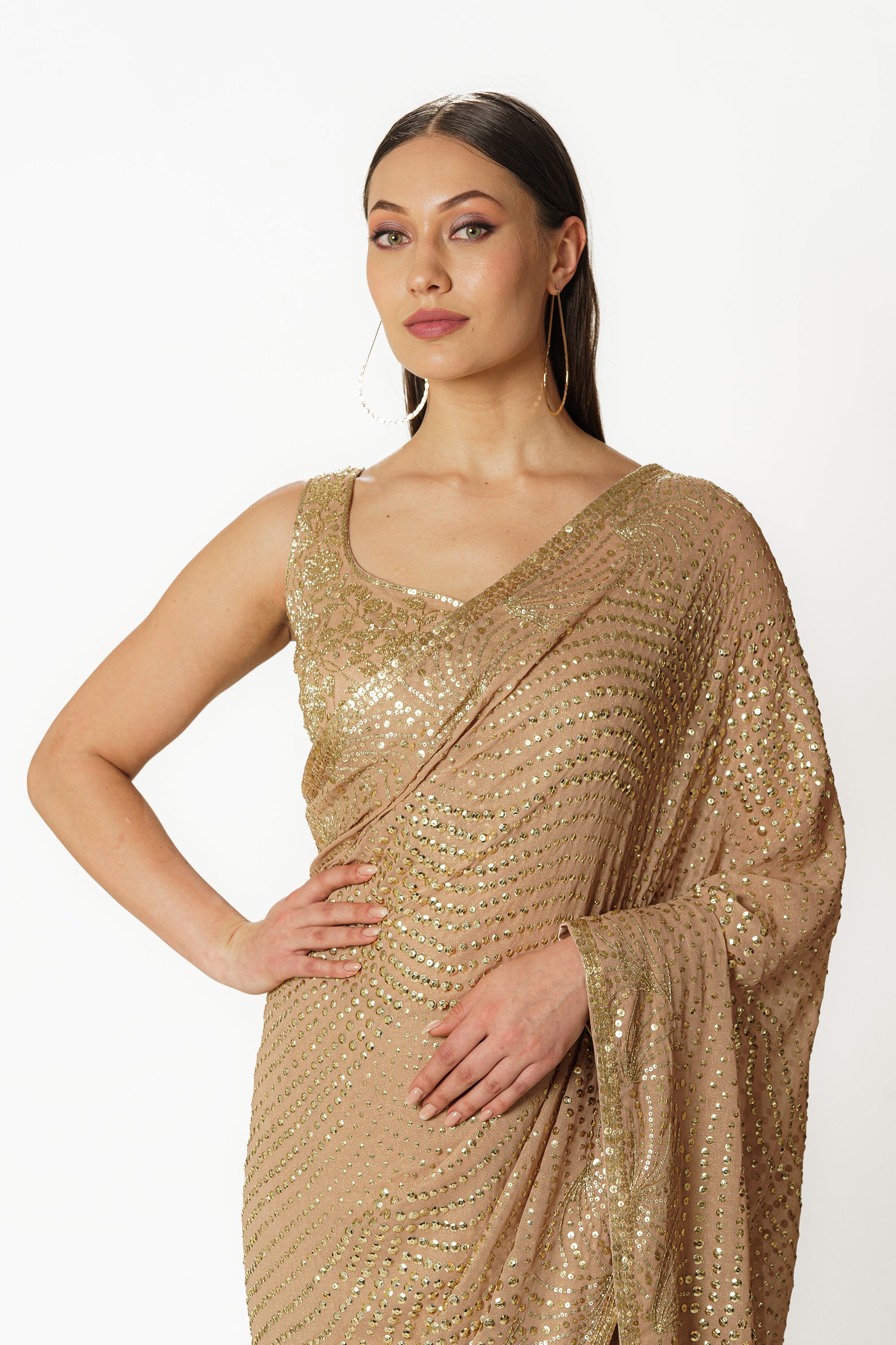Zaynab gold shimmer sari set