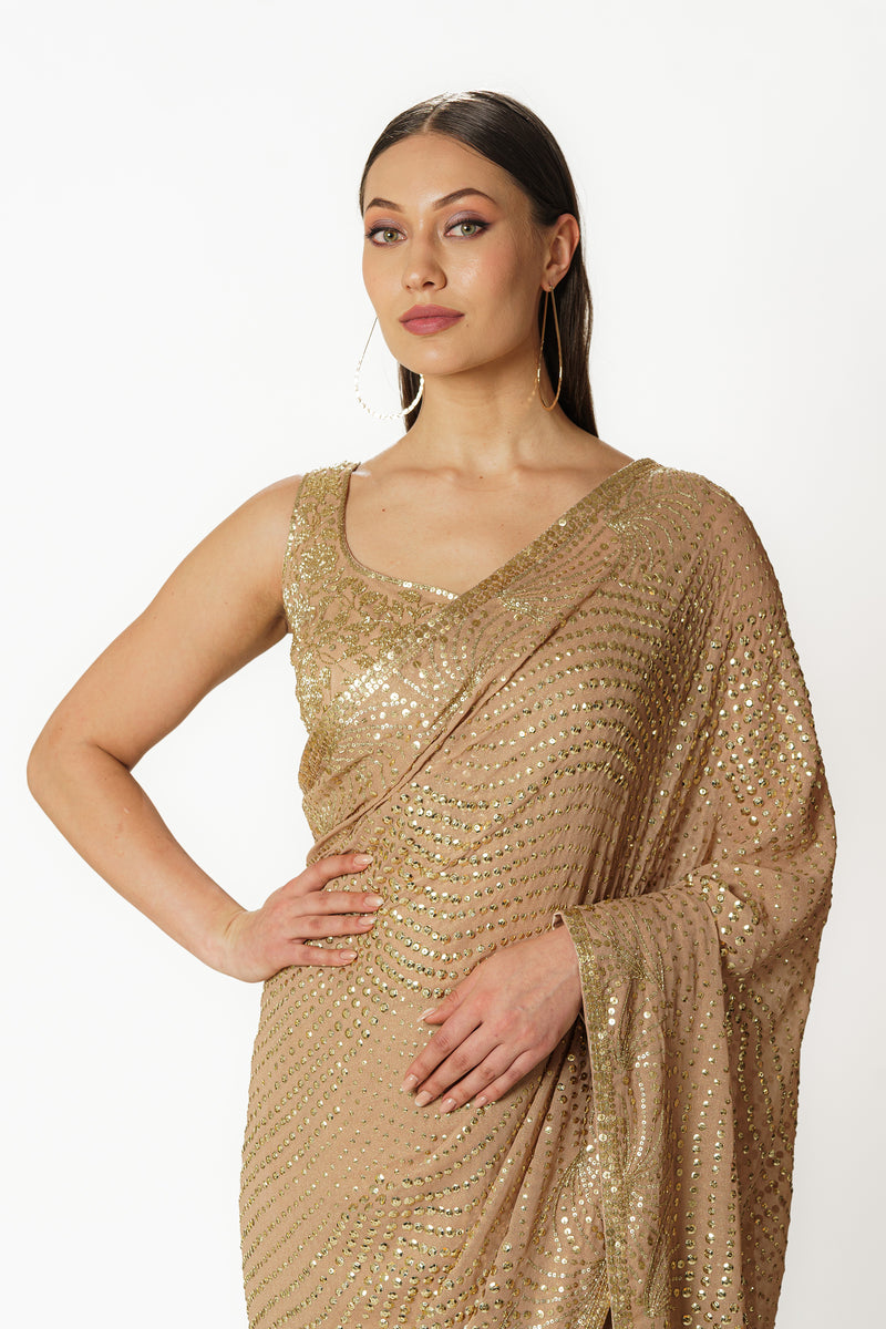 Zaynab gold shimmer sari set