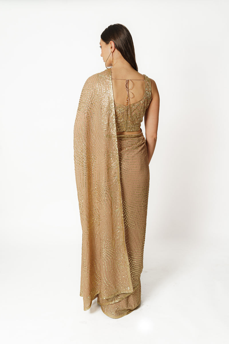 Zaynab gold shimmer sari set