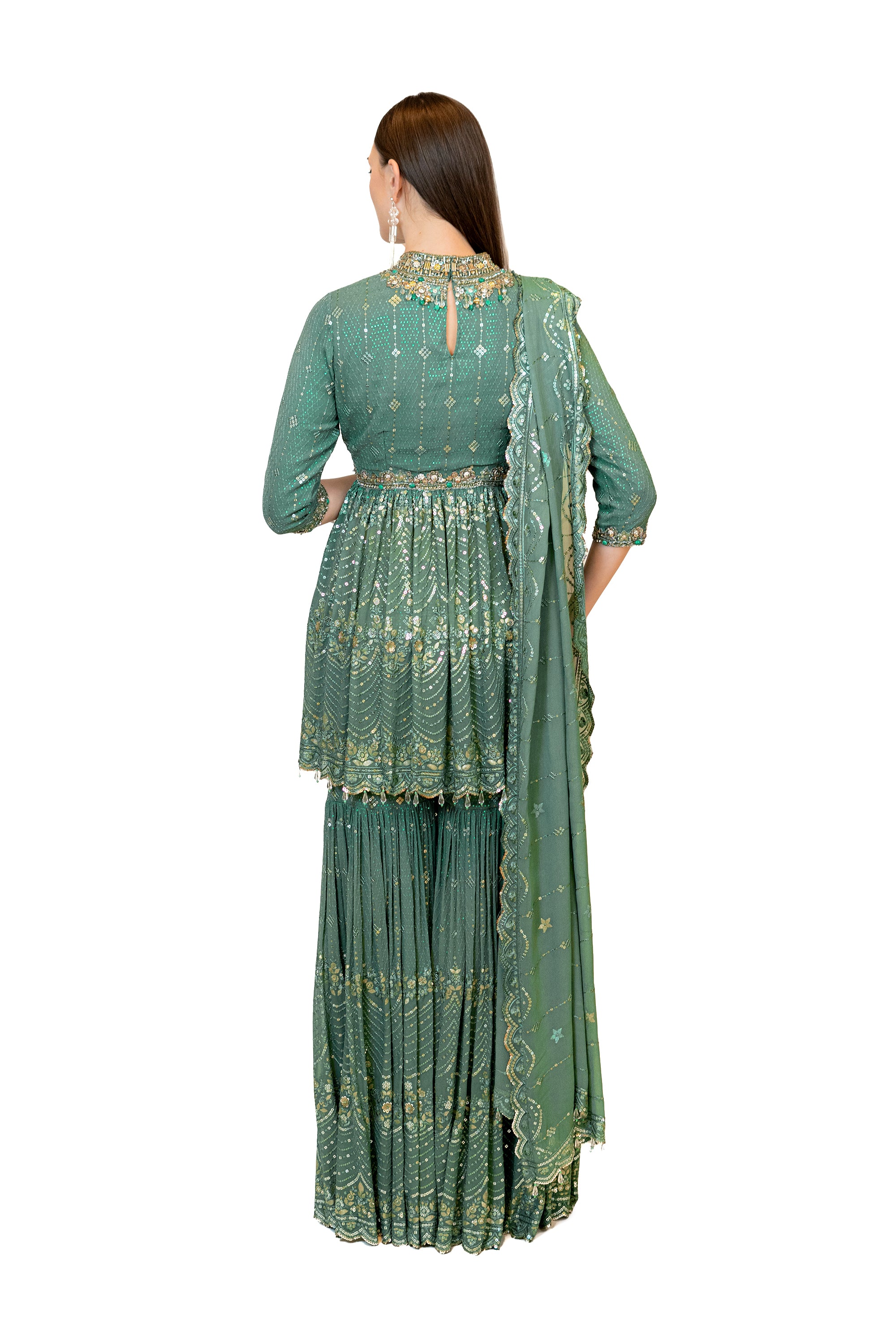 MOSS GREEN FRONT OPEN PEPLUM RRHEA KURTA SET