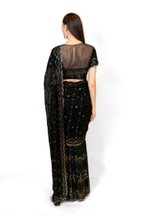 Black Stitched Georgette SAIRAA SARI SET