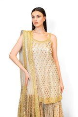 Ivory & Gold Embroidered Georgette RRHEA KURTA SET