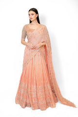 Shaded Peach Dupion Silk NADIA LEHENGA SET