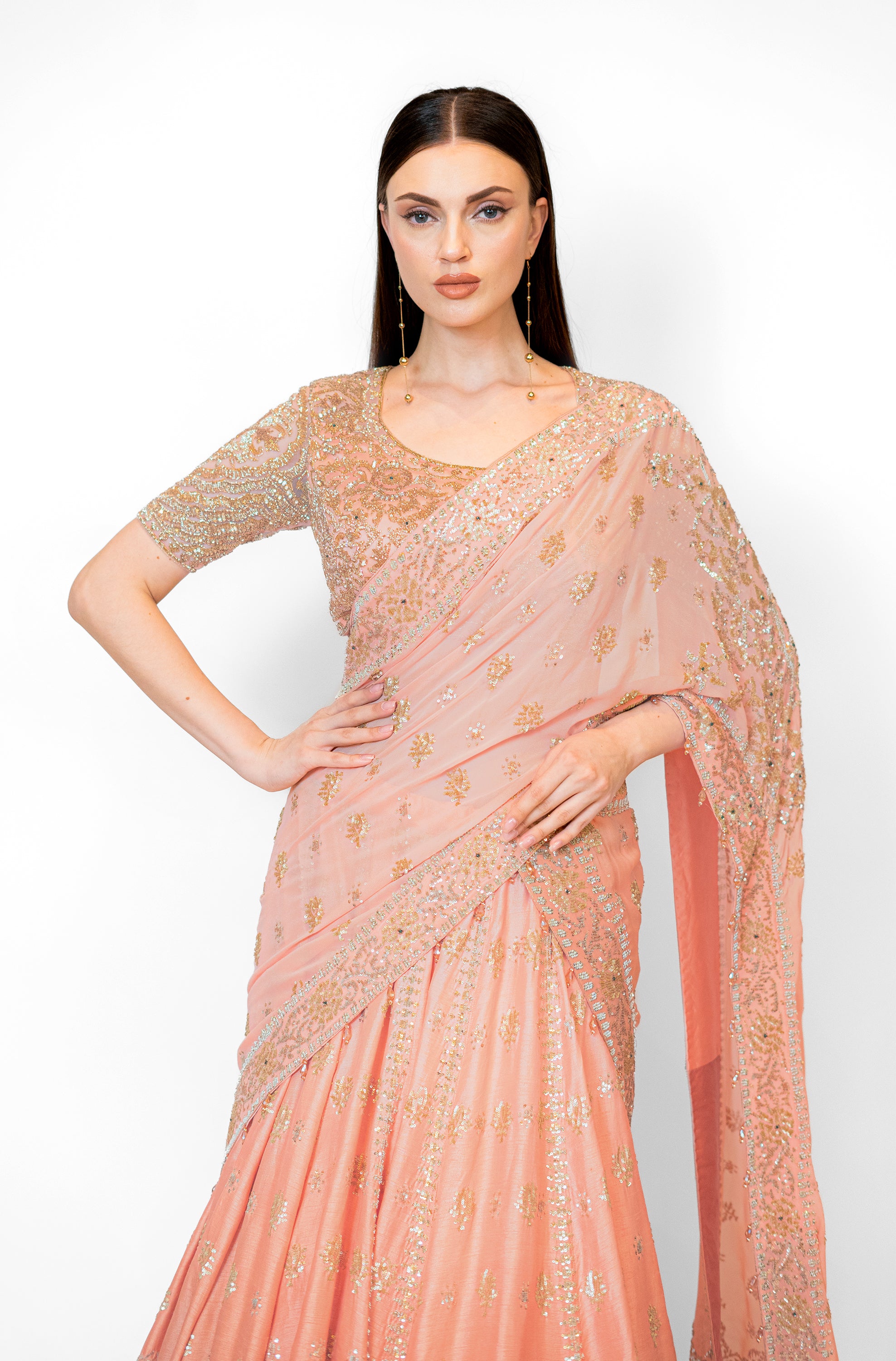 Shaded Peach Dupion Silk NADIA LEHENGA SET
