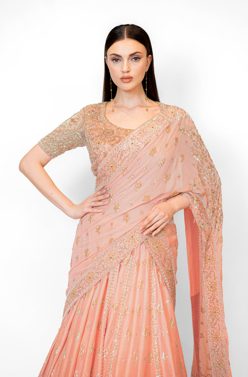 Shaded Peach Dupion Silk NADIA LEHENGA SET