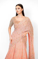 Shaded Peach Dupion Silk NADIA LEHENGA SET