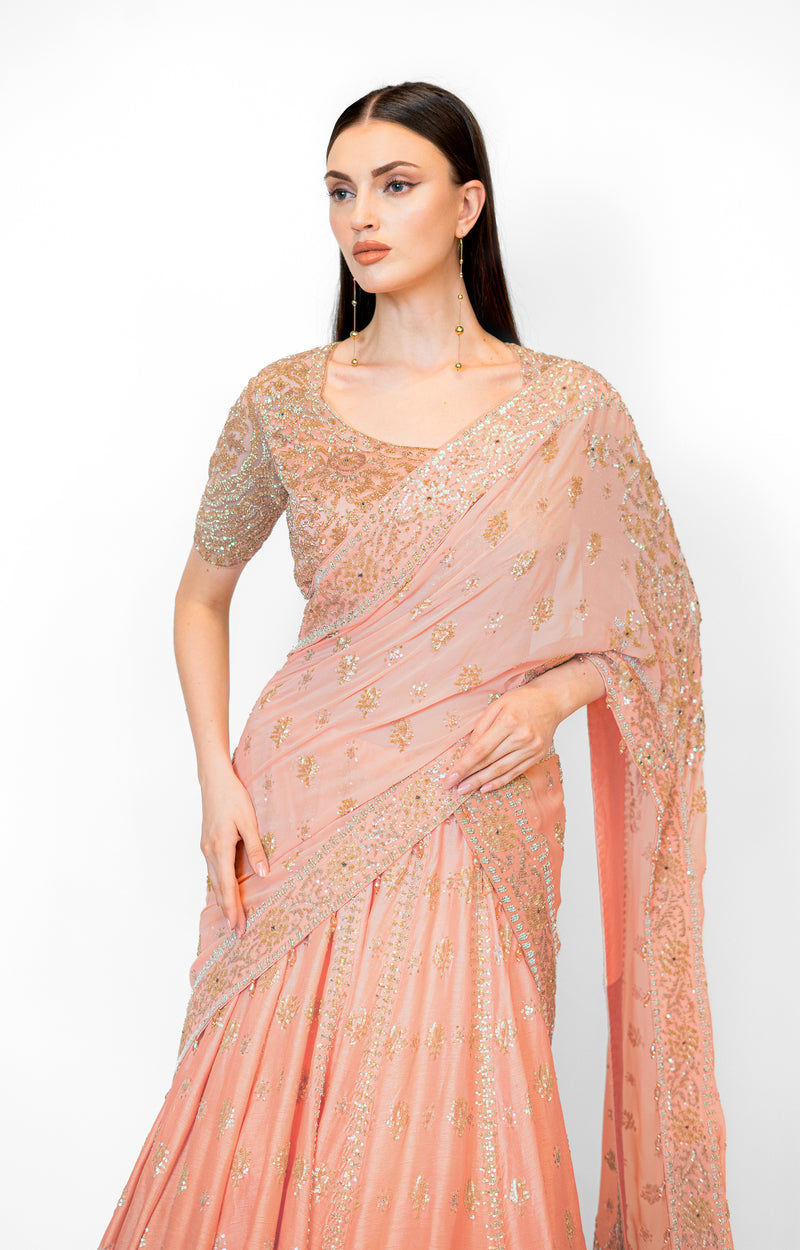 Shaded Peach Dupion Silk NADIA LEHENGA SET