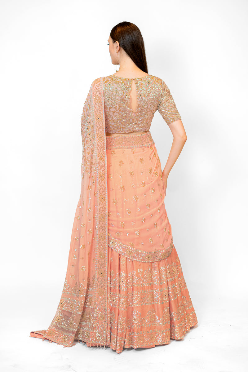 Shaded Peach Dupion Silk NADIA LEHENGA SET