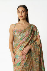 Zaynab multi color bandhani sari set