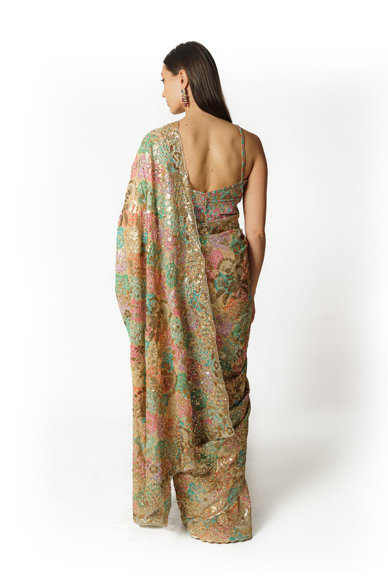 Zaynab multi color bandhani sari set