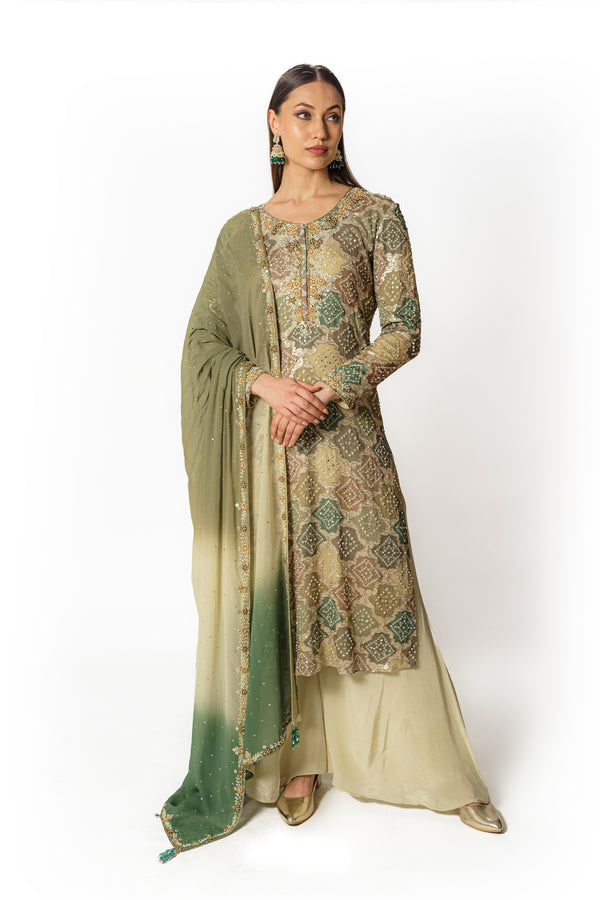 Ayat green multicolor bandhani kurta set