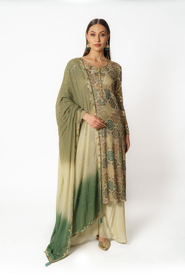 Ayat green multicolor bandhani kurta set