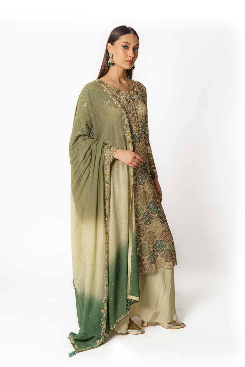 Ayat green multicolor bandhani kurta set