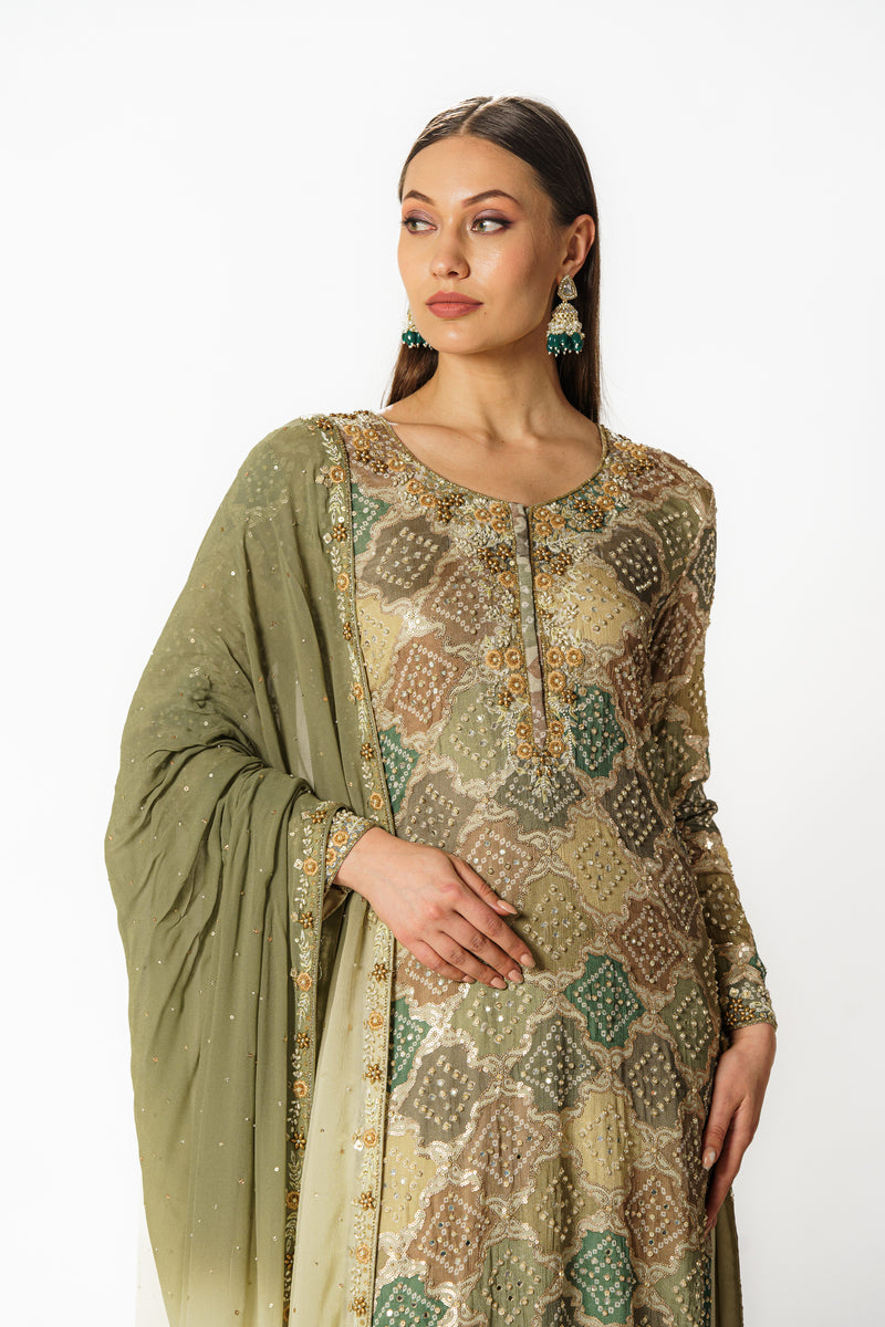 Ayat green multicolor bandhani kurta set