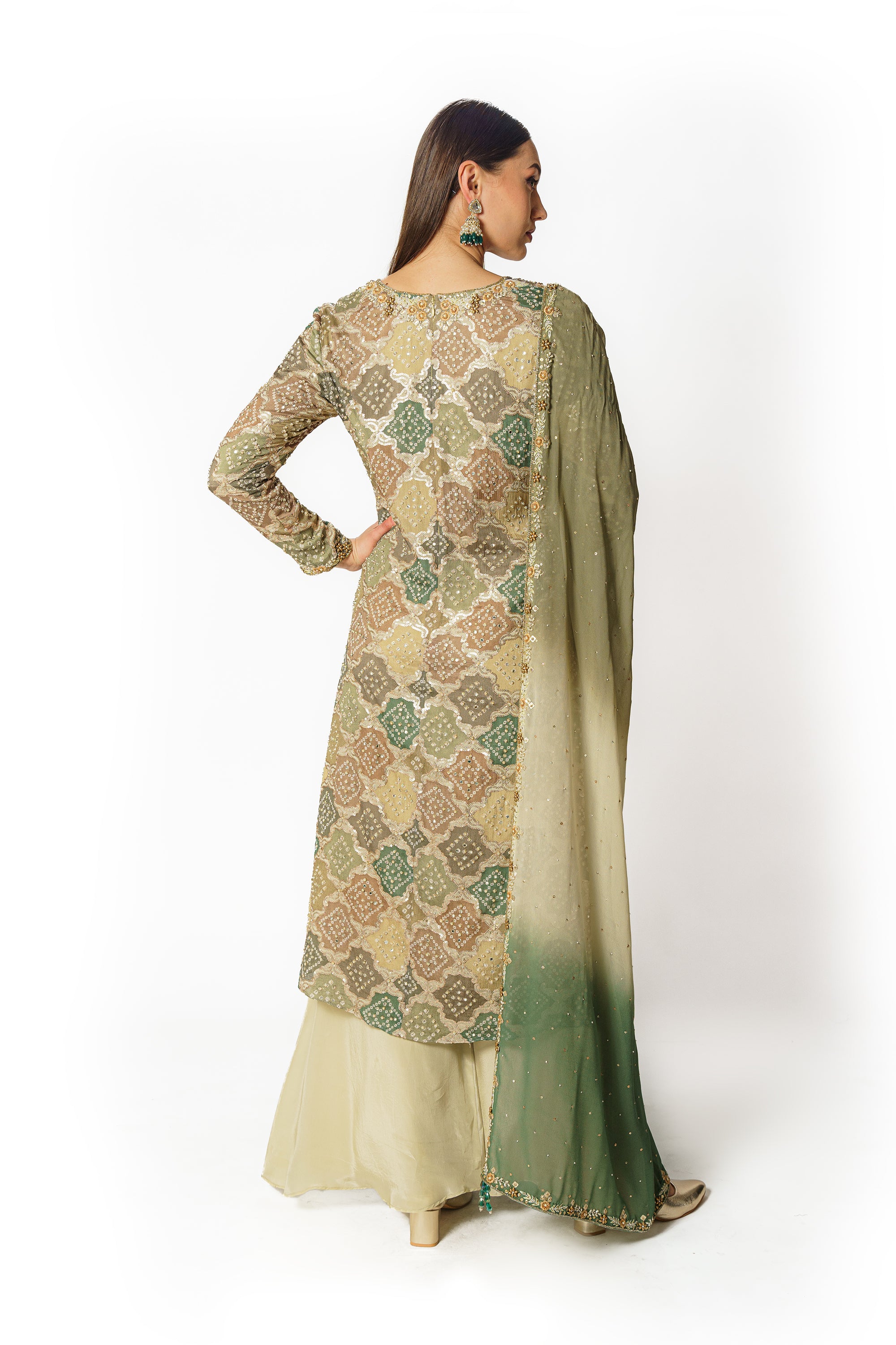 Ayat green multicolor bandhani kurta set