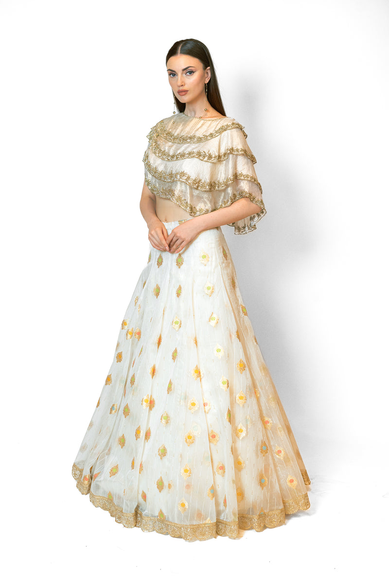 Buy white and gold lehenga online