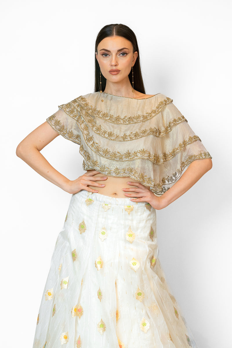 Buy white and gold lehenga online