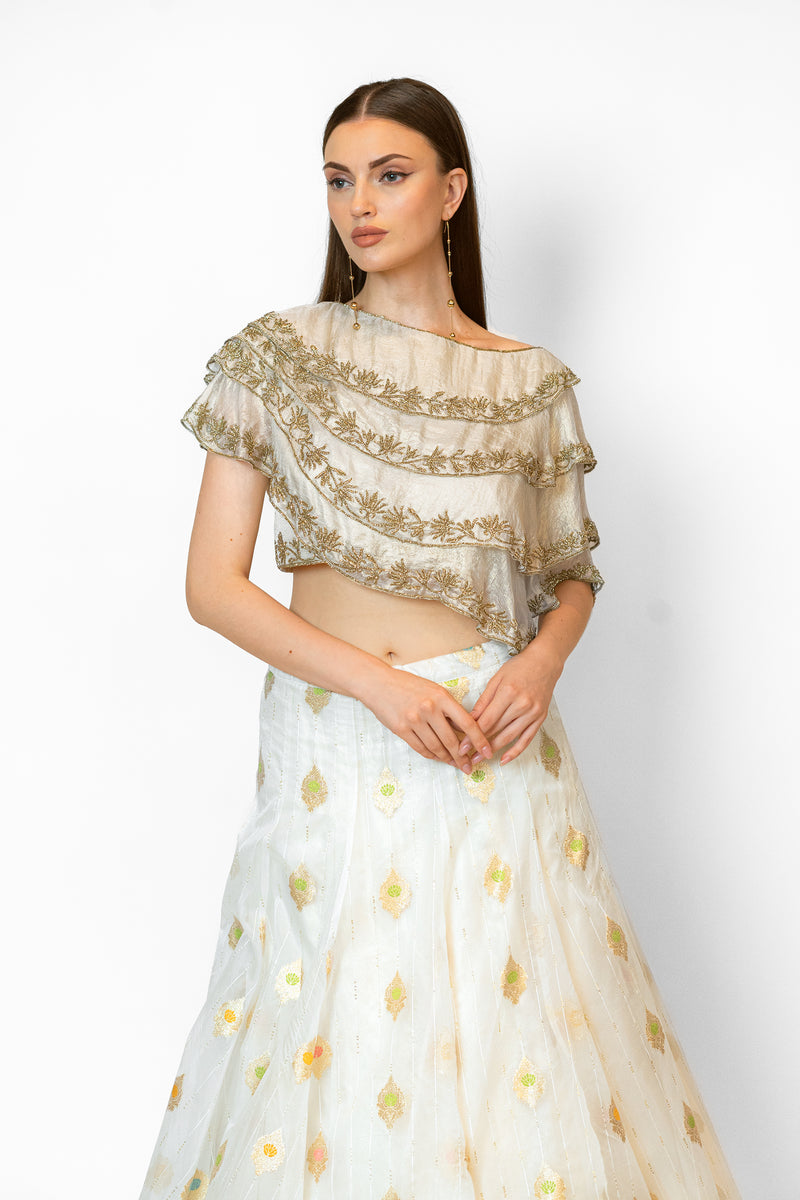Buy white and gold lehenga online