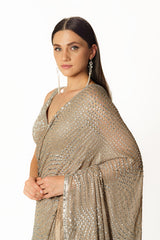 Zaynab silver grey shimmer jaal sari