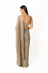 Zaynab silver grey shimmer jaal sari