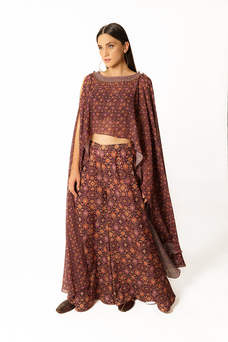 Adha purple printed cape set