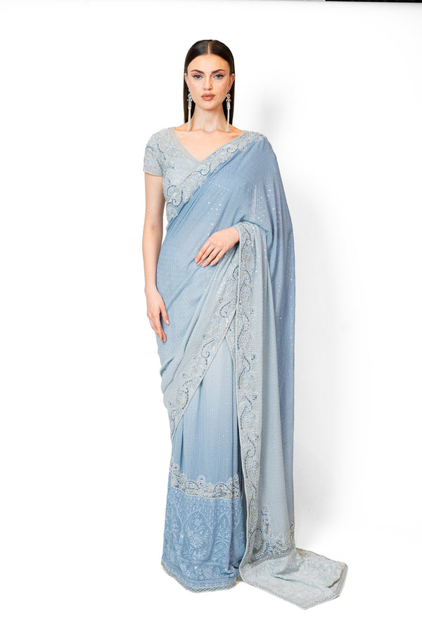 Ice Blue Georgette ZAYNAB SARI SET