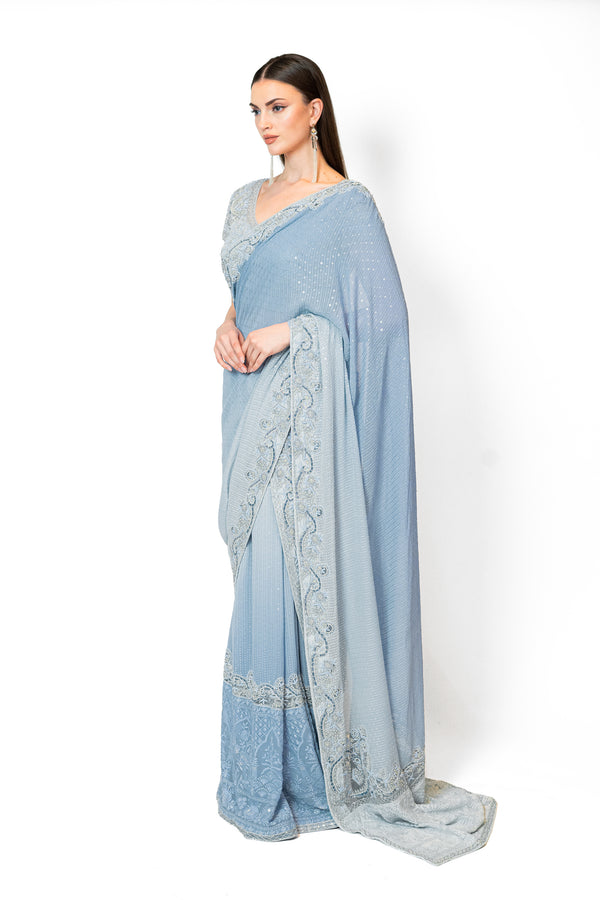 Ice Blue Georgette ZAYNAB SARI SET