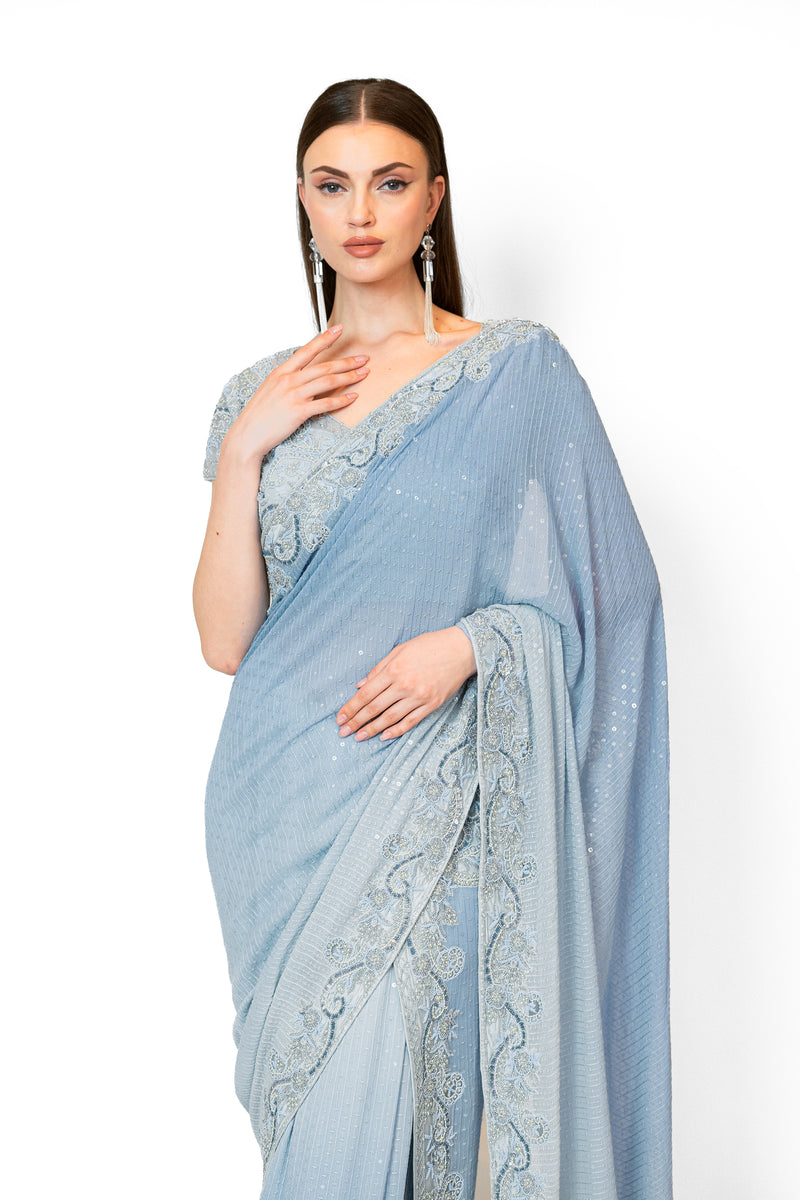 Ice Blue Georgette ZAYNAB SARI SET