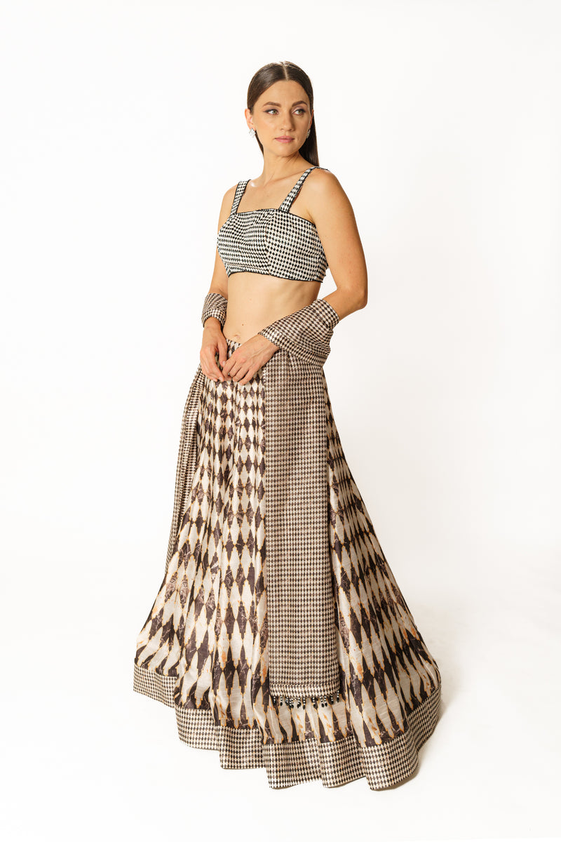 Adha black and white printed lehenga set