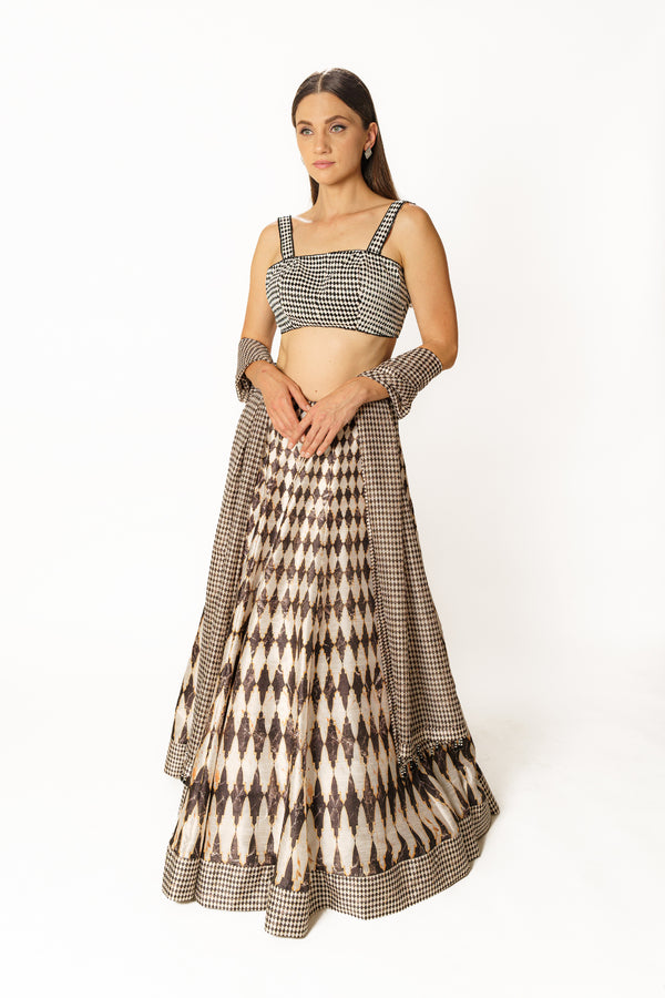 Adha black and white printed lehenga set