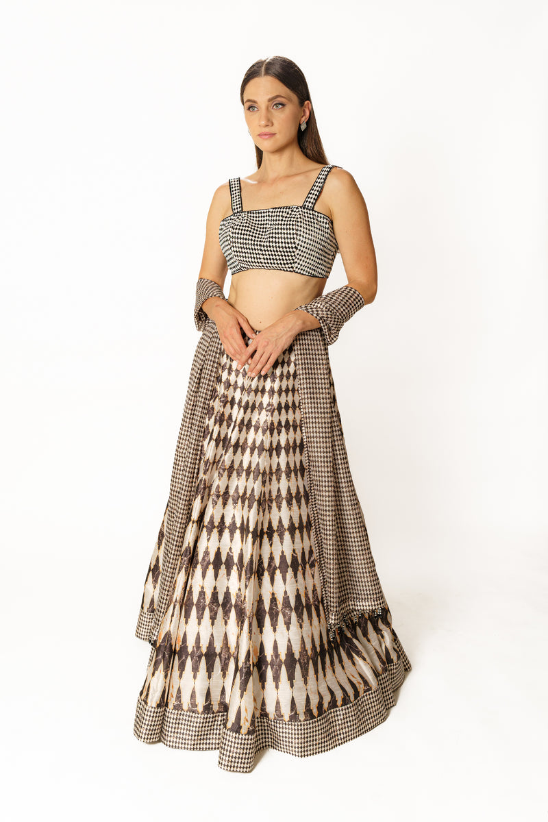 Adha black and white printed lehenga set