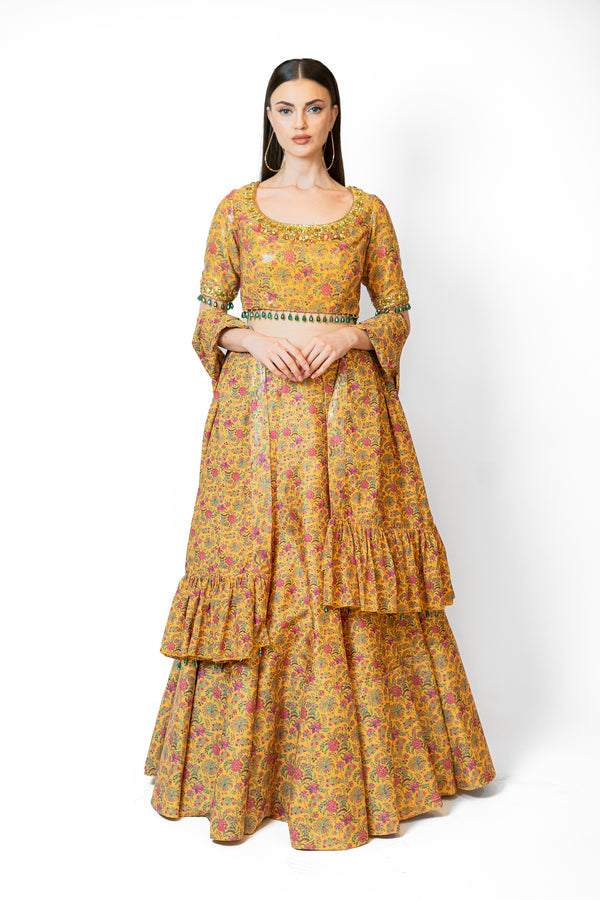 Light printed lehenga sets for girls
