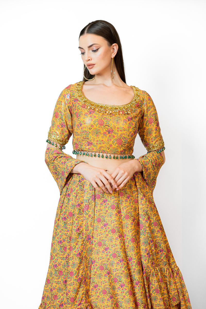 Light printed lehenga sets for girls
