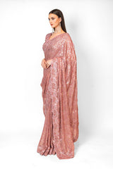 Old Rose Pink embroidered ZAYNAB SARI SET